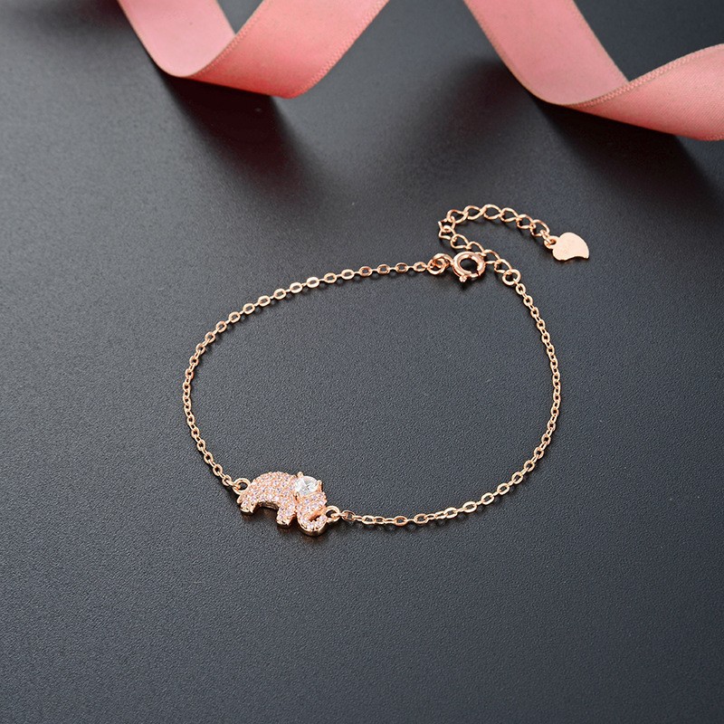 Estilo simple transfronterizo accesorios de oro rosa estilo japonés y coreano s925 pulsera de circón de plata Pulsera popular de elefante de mujer