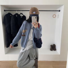 韩版新款减龄可爱针织开衫女现货小鹿提花插肩挺阔毛衣开衫外套女