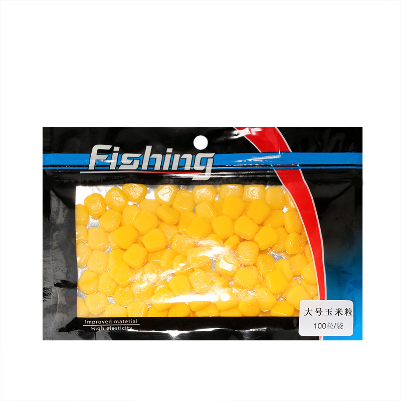 Fábrica al por mayor simulación de agua flotante granos de maíz tamaño 100 granos 30 granos/paquete de cebo blando cebo biónico con sabor a maíz cebo falso