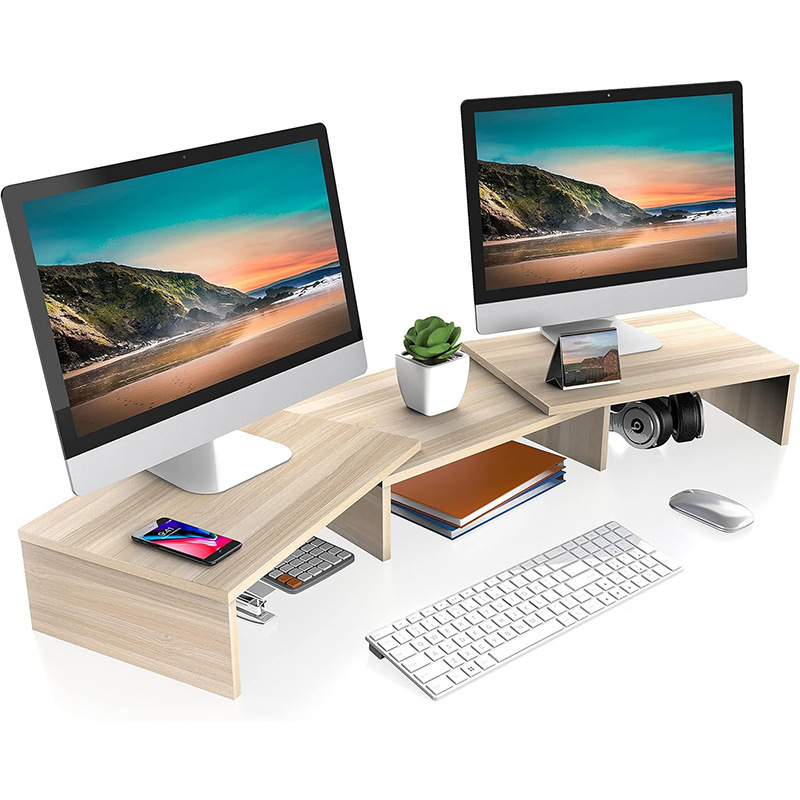 Dual Monitor Stand Riser, Adjustable Desktop Monitor, Laptop, Printer Stand, Desktop Storage Rack