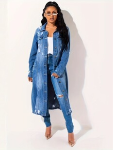 B 35060 Long Denim Coat with Ho �ƶ�ţ���L�� �W���L���