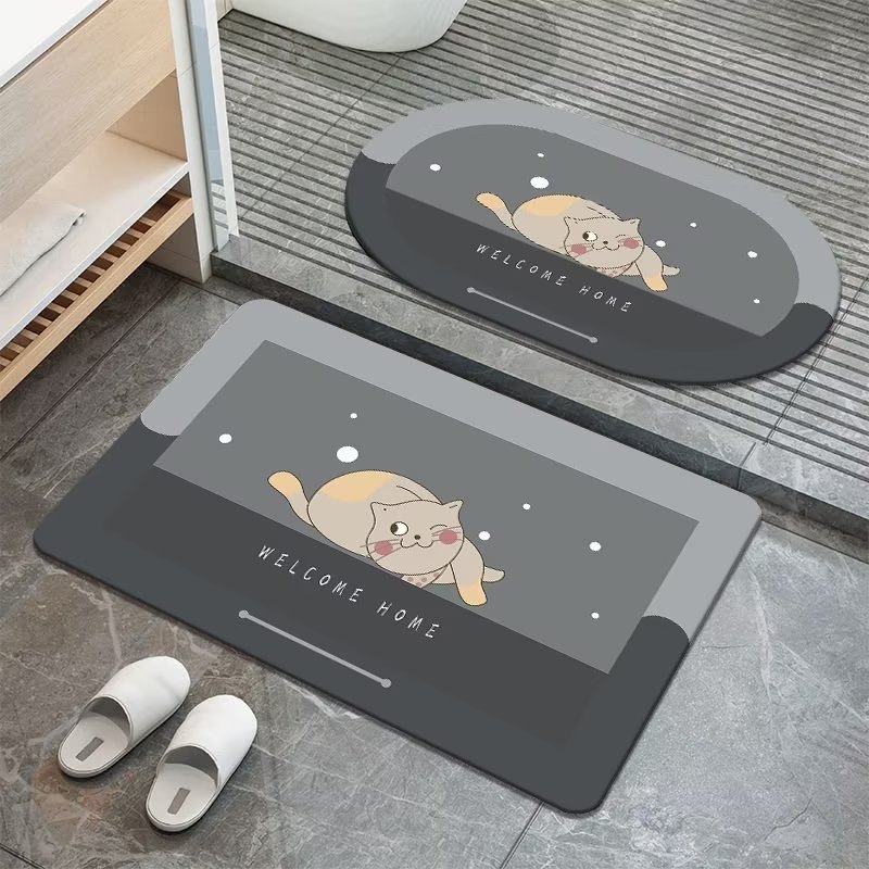 만화 동물 도어 매트 규조 진흙 흡수 매트 욕실 간편한 건조 발 매트 화장실 손 빨 미끄럼 방지 매트