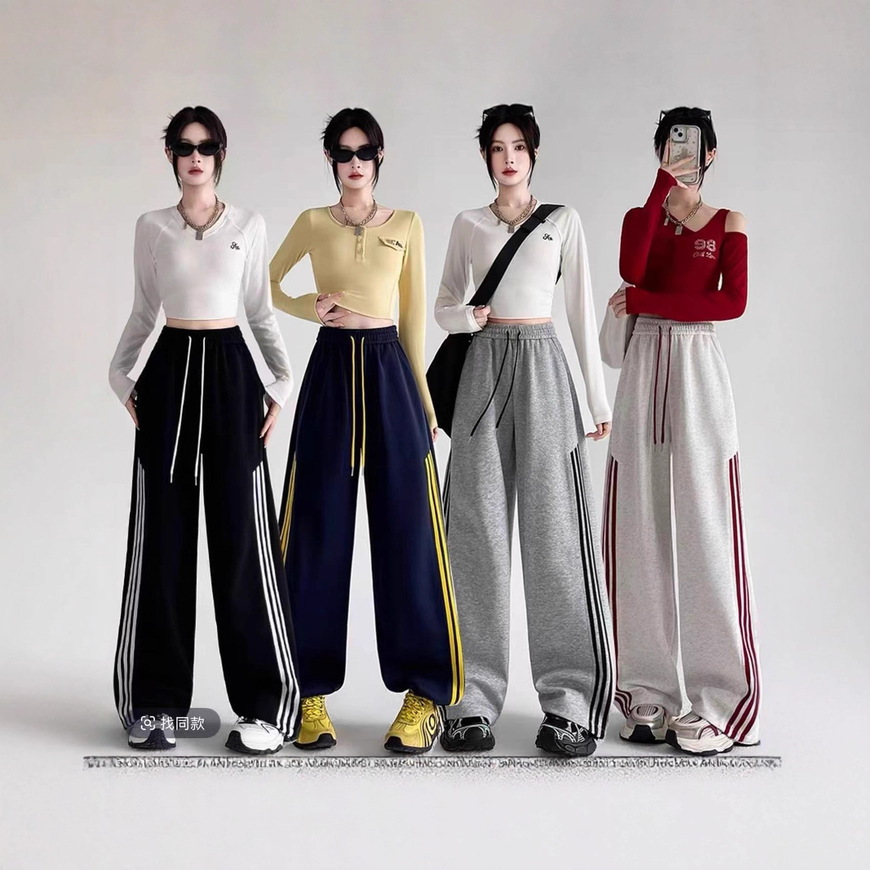 Autumn/Winter 2025 New Three-Stripe Sports Sweatpants for Women, Loose Fit, Two-Way Wear, Korean Style, Student Side-Stretch Casual Long Pants