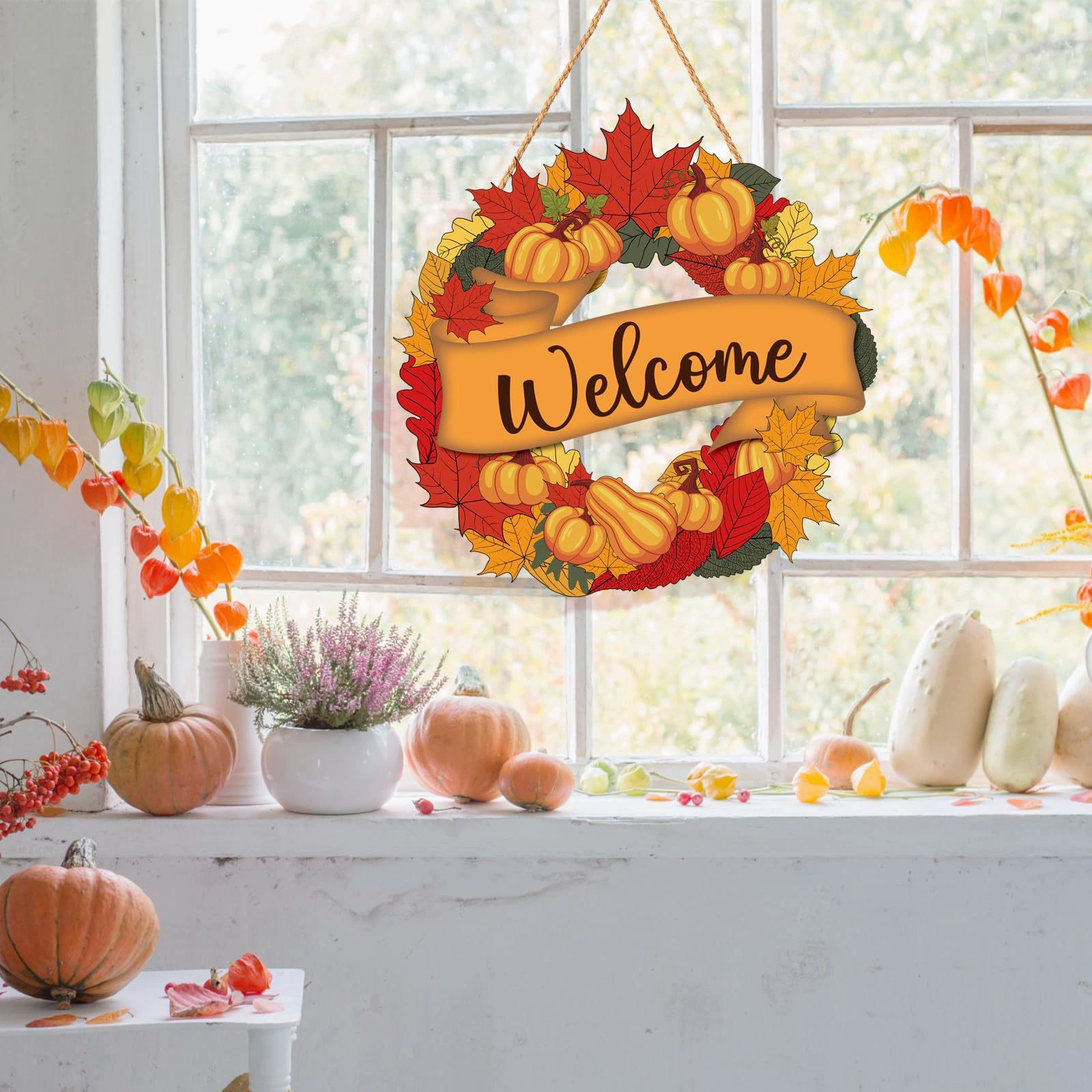 Трансграничные осенние кленовые листья тыквы гирлянды Хэллоуин листинг домашней вечеринки деревянный декоративный подвеска День благодарения подвеска