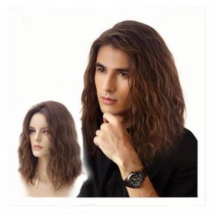 Europe and the United States cross-border wig men's fashion handsome wool roll teaching head short curly hair split full head cover factory wholesale