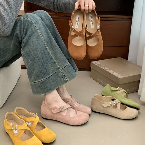 Thick-soled retro pink round-toe women's shoes, 2025 new casual cross strap fashion cross strap Mary Jane shoes