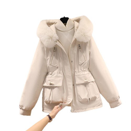 Women's 2025 Winter Padded Cotton Jacket Outerwear, Small Size Down and Cotton Coat with Belted Thick Padding