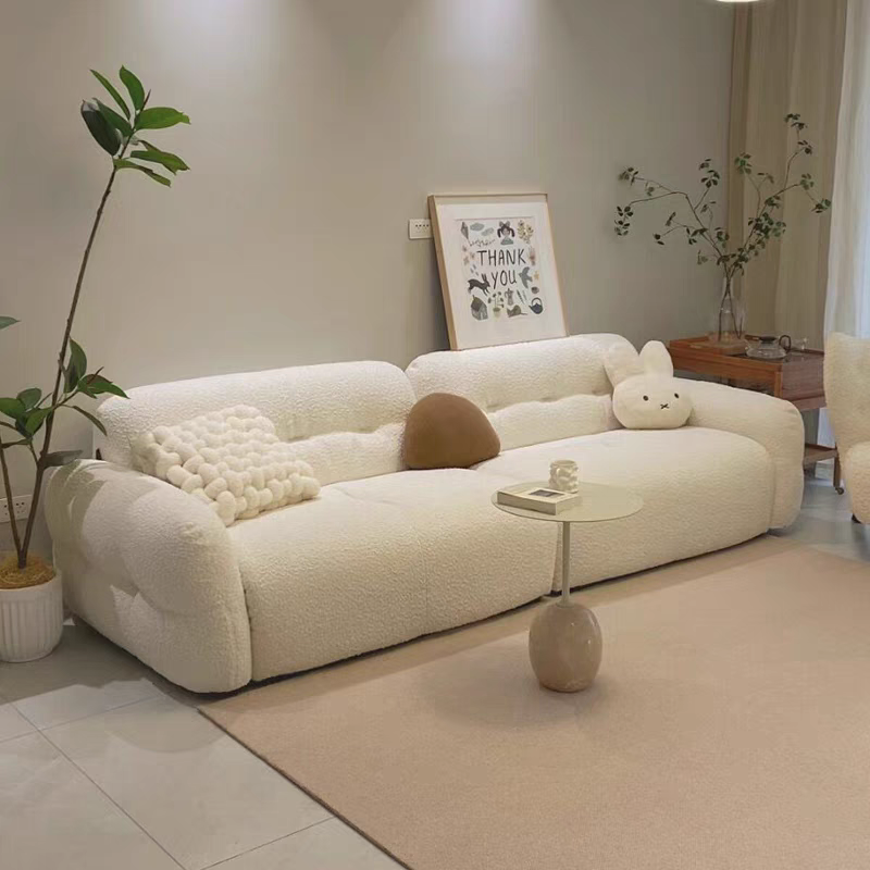 French Cream Style Living Room Small Apartment Light Luxury Modern Cloud Fabric Cashmere Simple Designer Straight Sofa