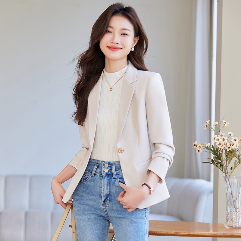 Off-White Women's Blazer 2024 New Autumn and Winter Thickened Slim-Fit Short Casual Suit for Petite Women