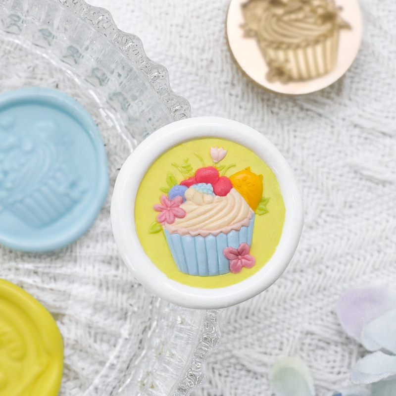 Nuevo sello de pintura de fuego serie de postres en relieve donut cake macaron sello cabeza sobre sello invitación Decoración