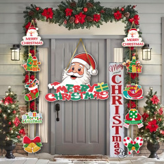 跨境新款Christmas圣诞纸质小门挂创意卡通装饰挂件场景氛围布置