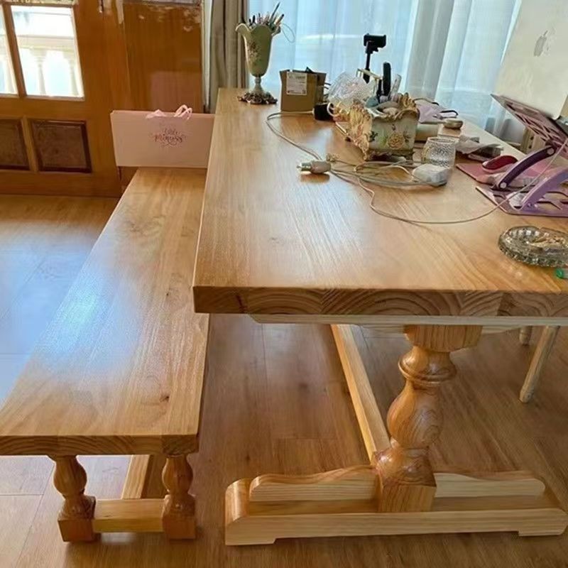 美式法式乡村复古实木长桌餐桌家用餐桌椅原木组合长方形桌椅饭桌|undefined