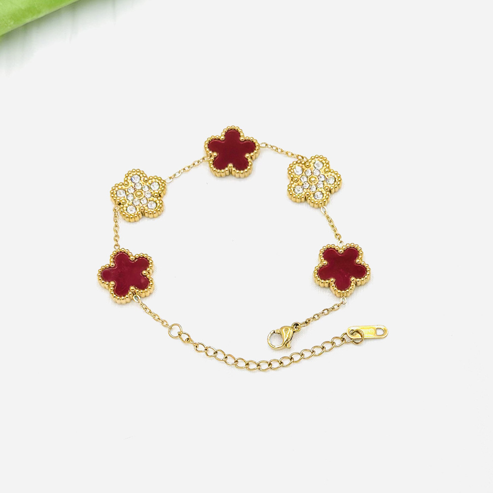 Stainless steel double-sided large five-leaf flower non-fading fashion five-leaf clover bracelet 15MM cross-border hot sale Plum Blossom hand