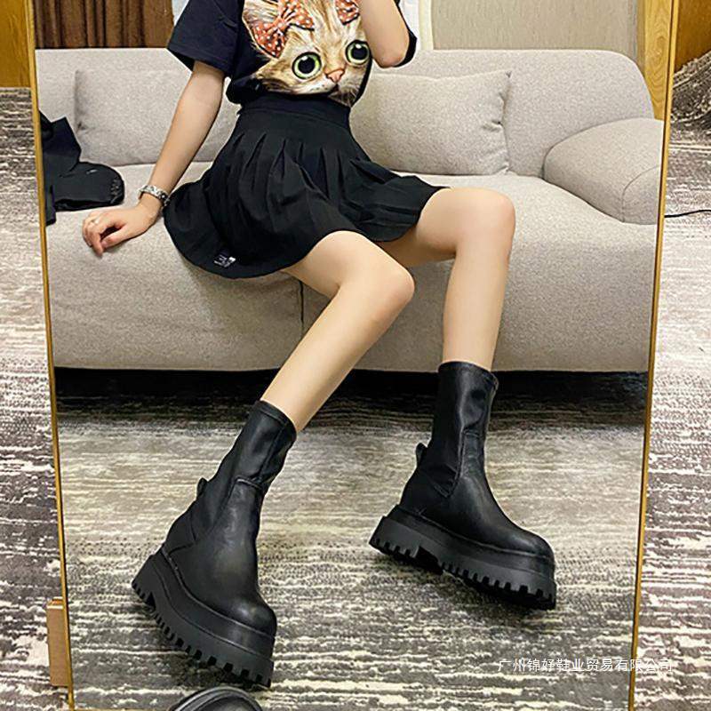 Gothic Style Shoes 2025 Autumn Elastic Punk Short Boots for Women Small Tall Boots Thick Sole Heightening Slim Boots Gothic Style Shoes 2025 Autumn Elastic Punk Short Boots for Women Small Tall Boots Thick Sole Heightening Slim Boots