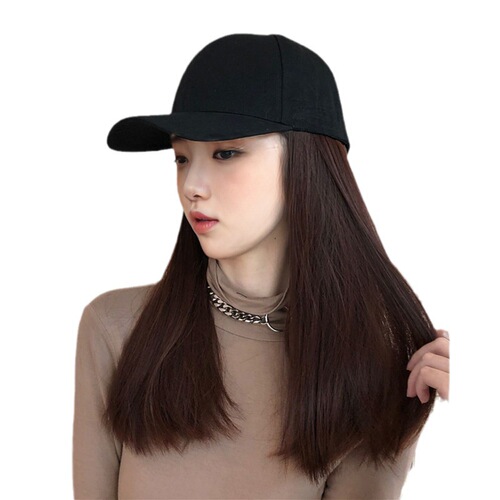 Manufacturer's new wig women's chemical fiber machine-made medium-length straight hair sunshade duck hat integrated long hair full head cover
