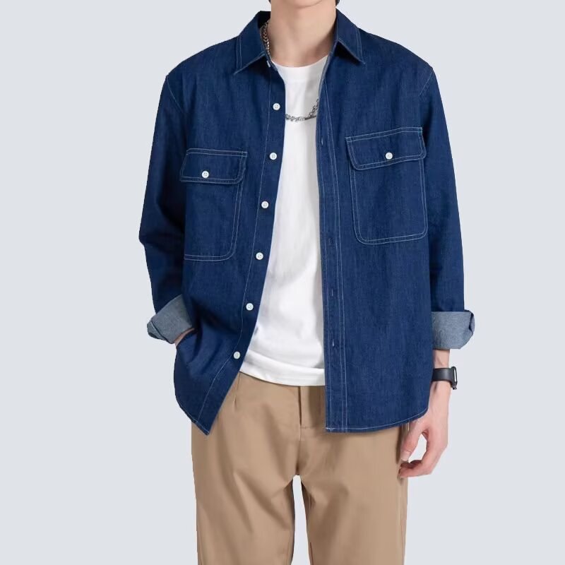 American Retro Raw Edge Denim Shirt for Men 2025 Spring New Multi-Pocket Loose Casual Shirt Jacket American Retro Raw Edge Denim Shirt for Men 2025 Spring New Multi-Pocket Loose Casual Shirt Jacket