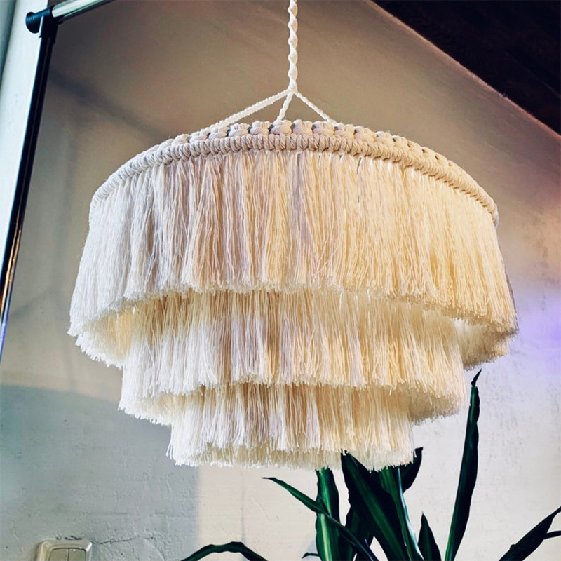 New cross-border supply Bohemian tapestry lampshade hand-woven tassel home chandelier decoration Nordic style