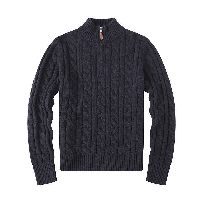 Custom Cross-Border Knit Sweater with Full Label, Qr Code, Pony Logo Embroidery, Zipper, Round Neck, and Cable Knit Cardigan