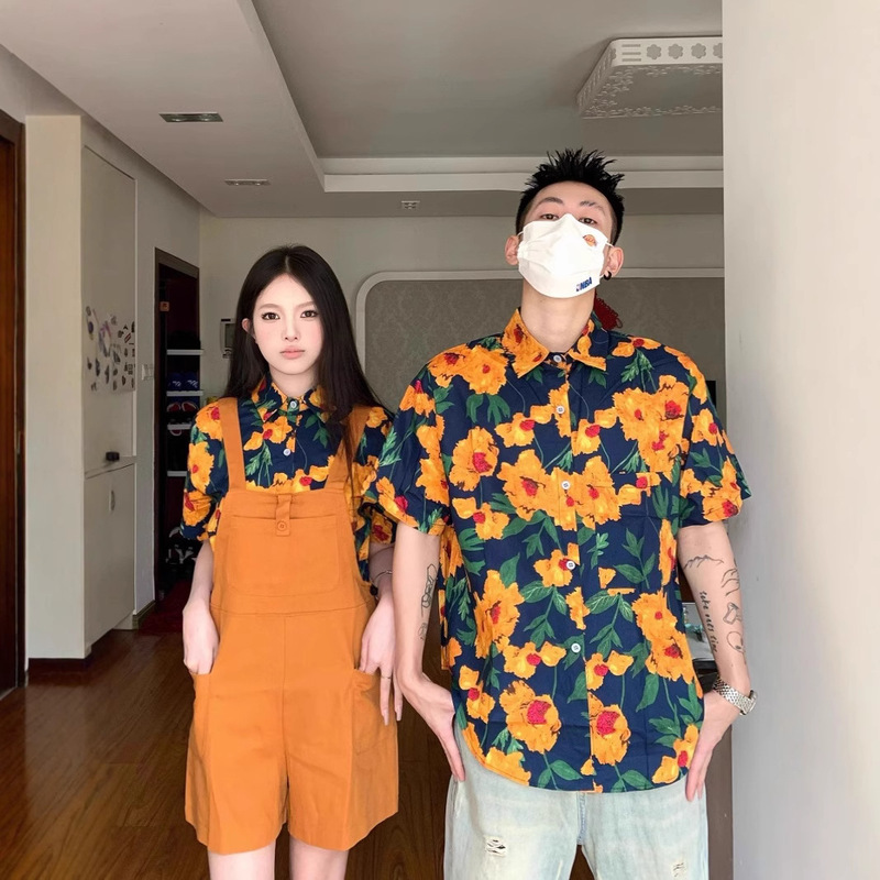 Niche Design Sense Couple Clothes Shirt Summer Korean Style Seaside Vacation Short-sleeved Flower Shirt Fashionable Outro Tops Niche Design Sense Couple Clothes Shirt Summer Korean Style Seaside Vacation Short-sleeved Flower Shirt Fashionable Outro Tops