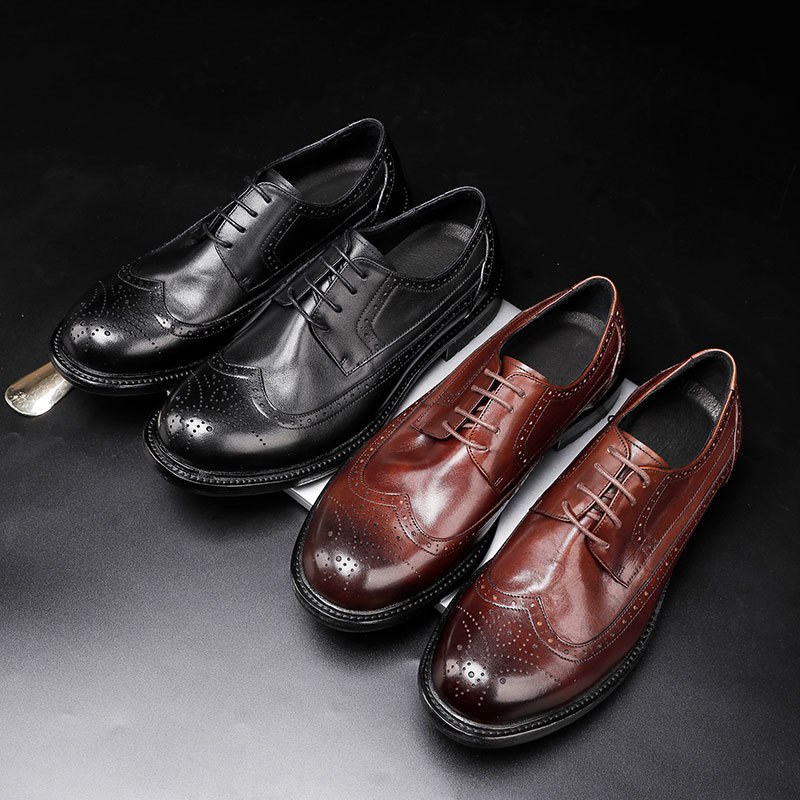 Vintage cowhide Derby wedding shoes Fashion Brock carved business formal casual leather shoes for men plus size men's shoes_vogvips.com