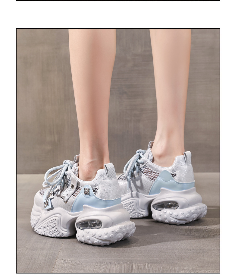 Giày sneaker nữ đế dày tăng chiều cao lưới thoáng khí phong cách thể thao — xám xanh chi tiết 13