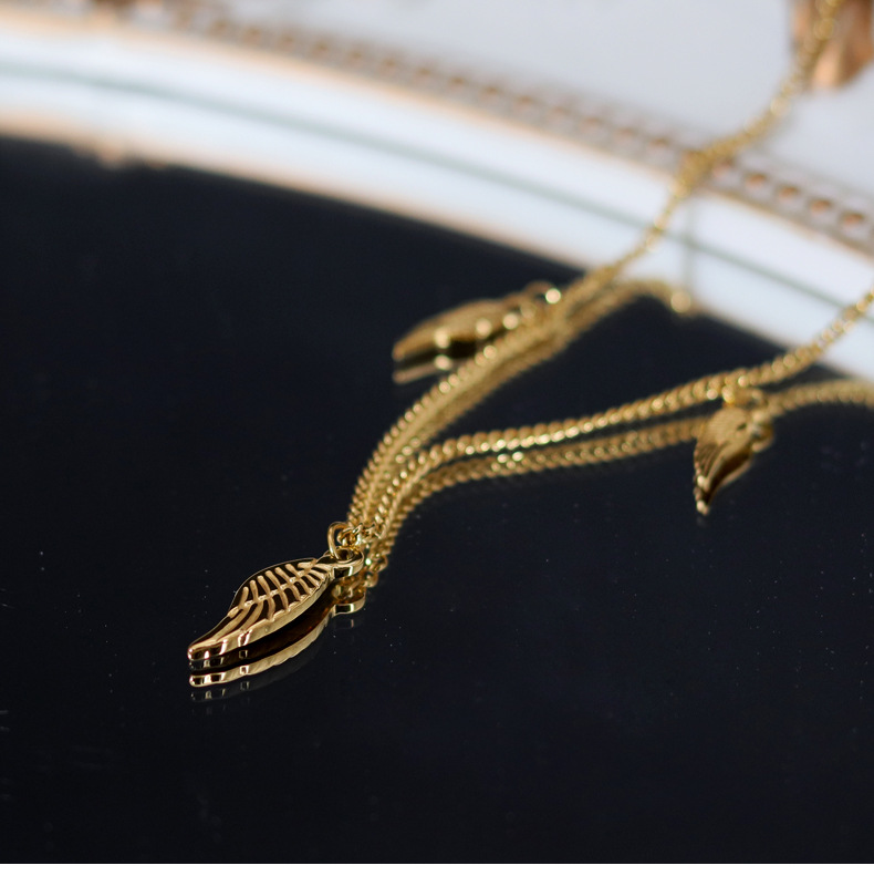 Fashion Wings Titanium Steel Gold Plated Necklace