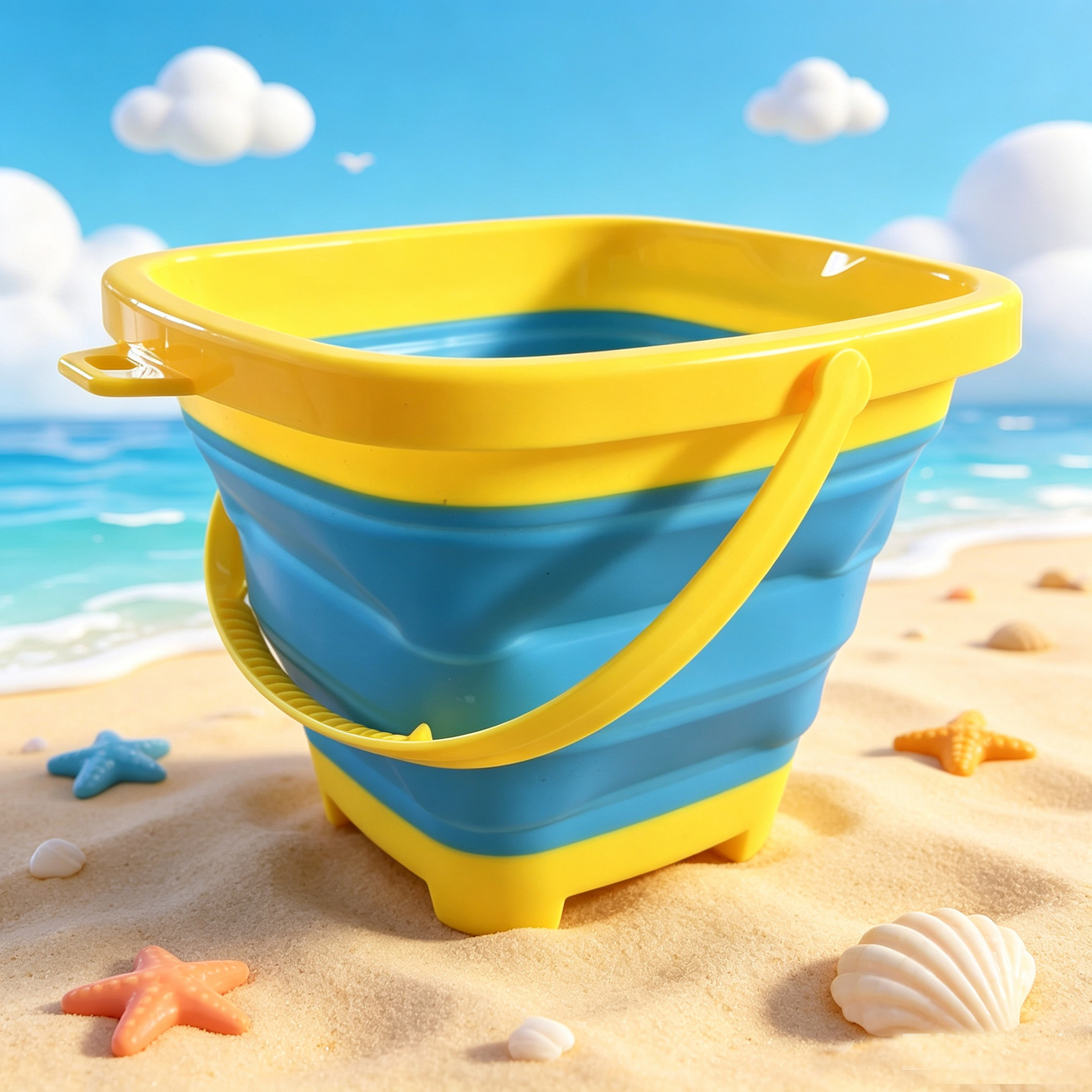 Beach folding bucket (yellow blue)