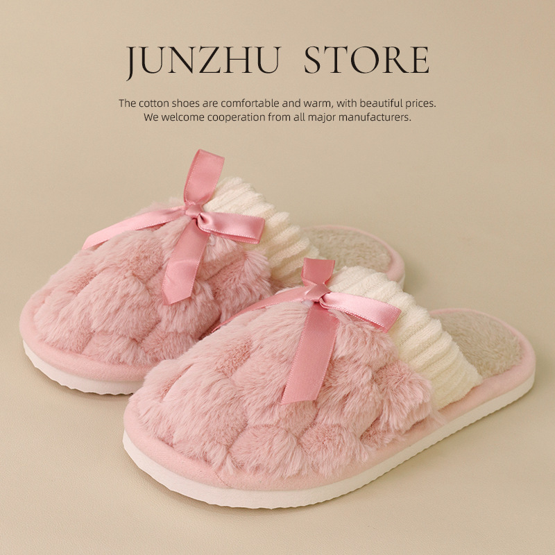 Cross-border style, in stock, women's fluffy slippers, autumn and winter, couple's, home use, indoor warm, non-slip plush cotton slippers
