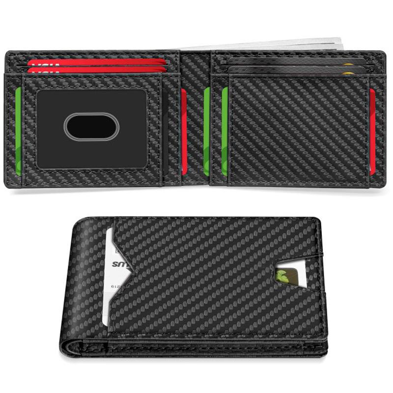 Fashion Cross-Border Wallet Rfid Anti-Theft Multi-Functional Horizontal Wallet Carbon Fiber Pattern Leather 80% off Men's Wallet