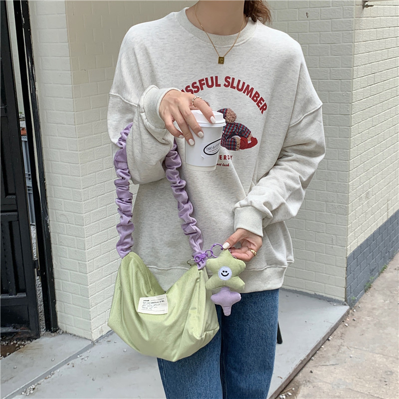 19212 corduroy retro underarm bag, sweet and youthful girl's single-shoulder bag with contrasting colors, cute student square bag undefined