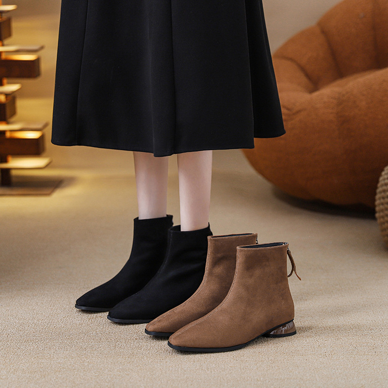 Factory Direct Sales Wholesale Soft Surface Soft Sole Short Boots for Women 2025 Autumn and Winter New Slim and Versatile French Low Heel Boots