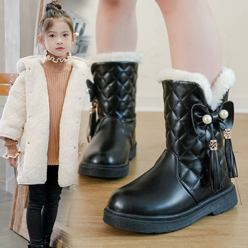 Детские зимние сапоги 2025 года, новая модель, на флисовой подкладке, теплые детские снегоступы для детей постарше, сапоги принцессы, хлопковые сапоги для маленьких девочек