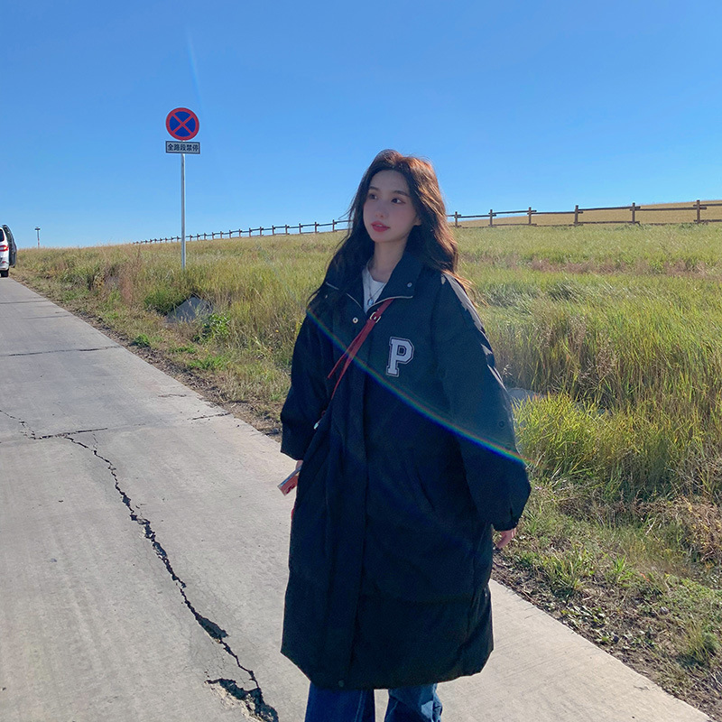 Chaqueta de plumón para mujeres 2023 medio largo estilo P simple estilo coreano suelto de oversize pareja sobre la rodilla academia image 7