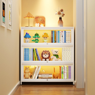 Household steel bookcase multi-layer floor flip-door bookshelf dustproof simple glass door living room iron storage iron cabinet