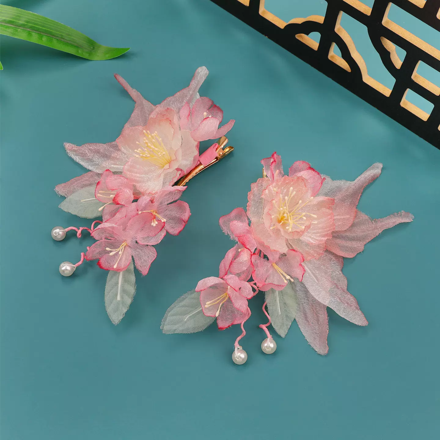 2026春季古风发饰手工纱花渐变蝴蝶烫花汉服发夹边夹妆造烫花发饰