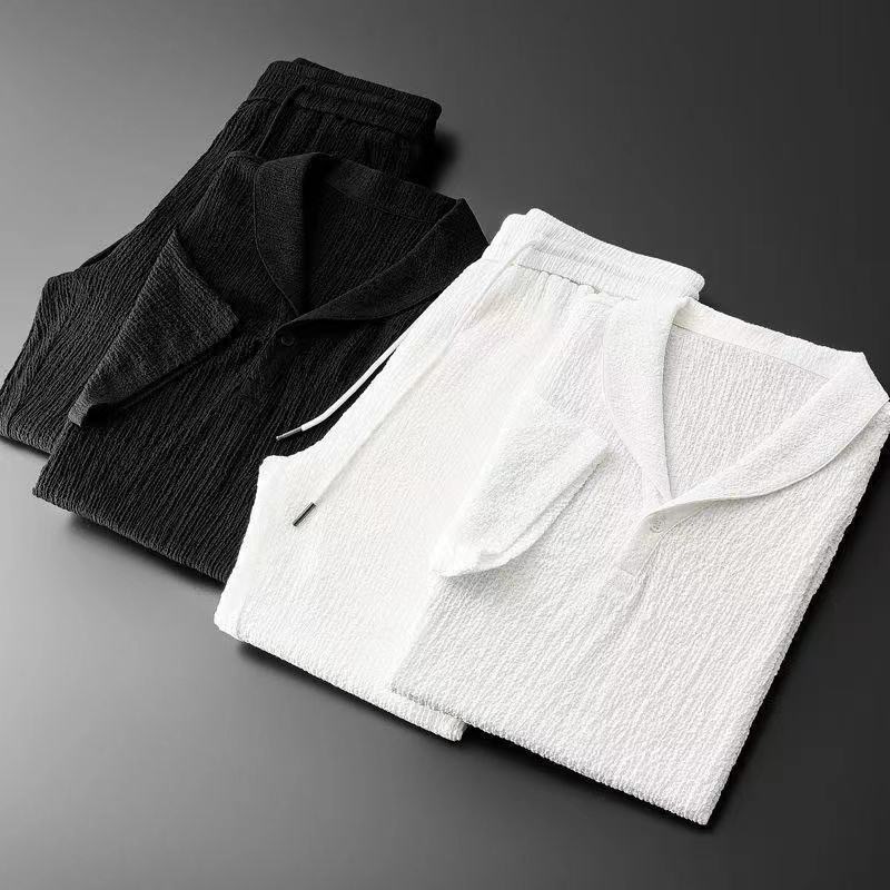 Moda casual lujosa versátil conjunto deportivo de verano nuevo conjunto de moda para hombres delgados pantalones de manga corta coreanos