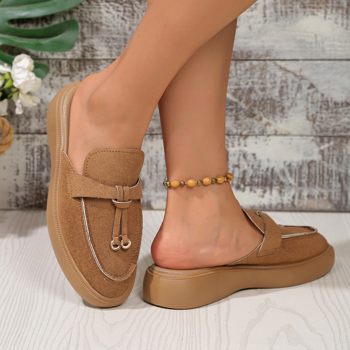 Pantuflas de mujer de talla grande y media longitud, modernas, versátiles, planas, cómodas y con suela gruesa._voghion.com