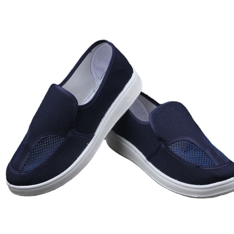 夏季透气工作鞋防尘PU底蓝帆布双网洁净鞋 低帮透气厂房防静电鞋