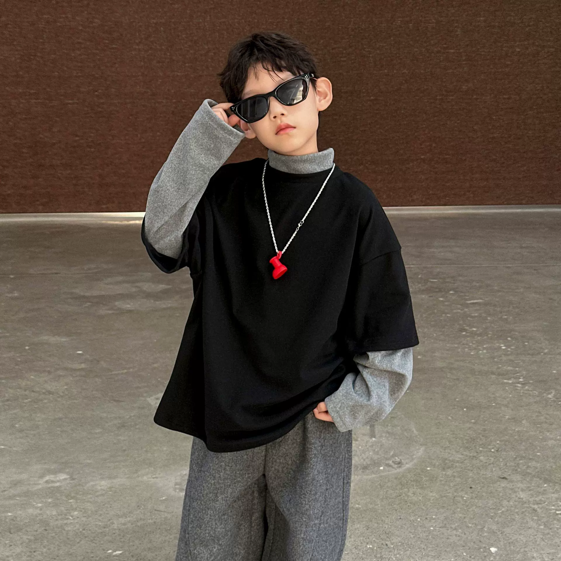 男童卫衣冬款打底衫2025秋冬季新款儿童拼接内搭上衣亲肤保暖童装