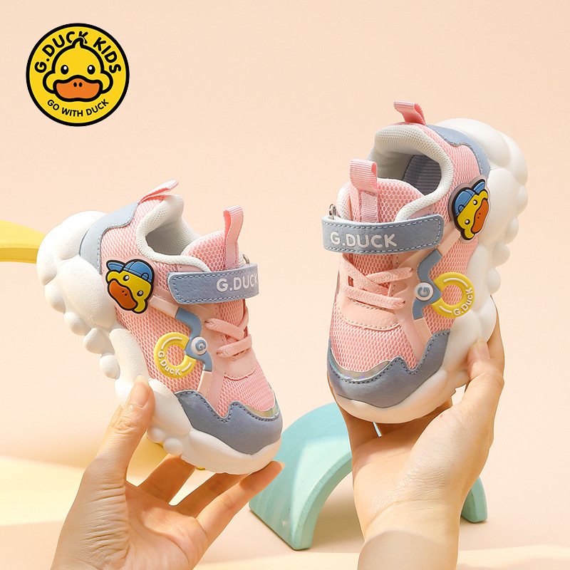 Pato amarillo zapatos para niñas primavera y otoño nuevos zapatos de deporte transpirables de malla para niños zapatos de malla para niños con suela suave