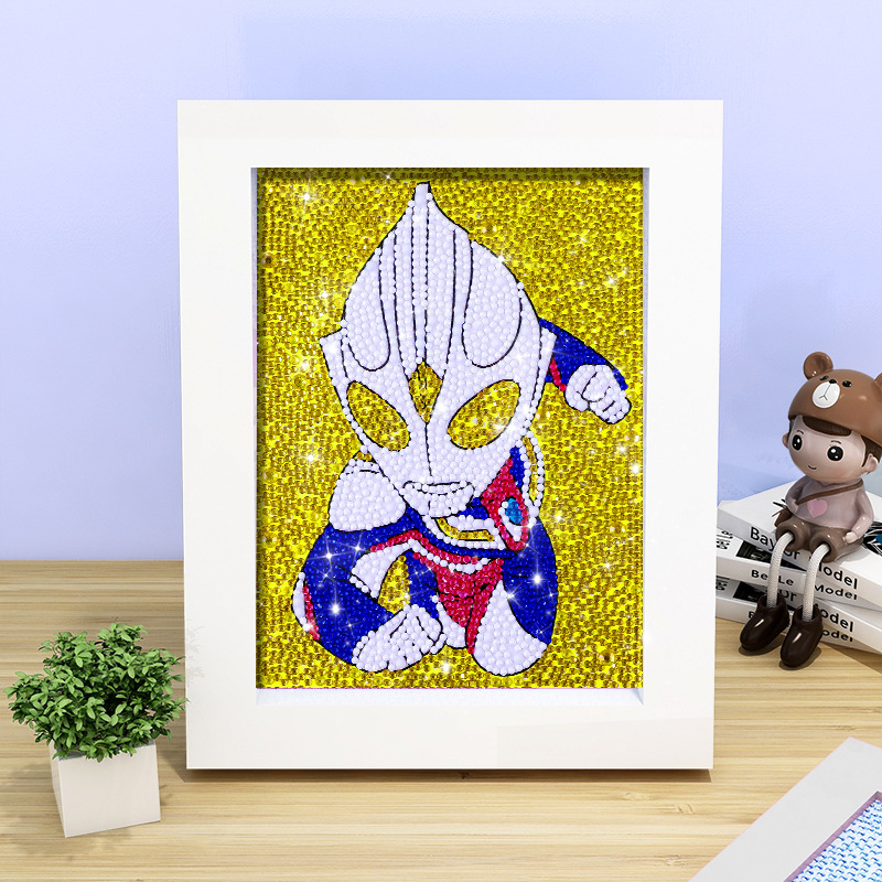 Pintura de diamante DIY con marco de fotos para enviar lleno de diamantes y pintura de diamantes para hacer pintura al óleo de dibujos animados educativos para niños 2024 ladrillo pegajoso y diamantes brillantes