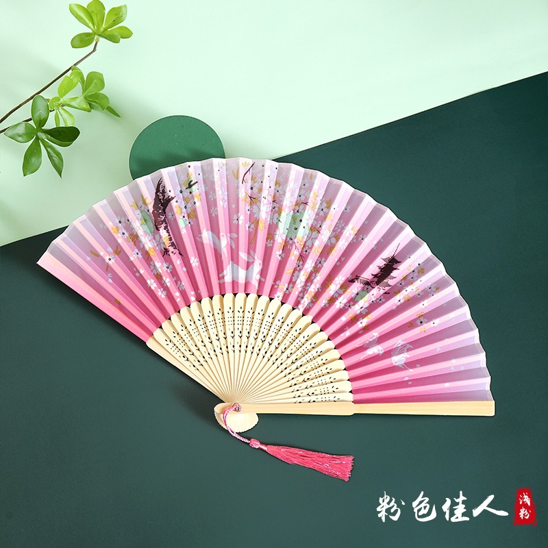 Ventilador plegable de estilo chino de verano estilo antiguo de alta gama Hanfu cheongsam abanico chino abanico de baile plegable para niños abanico de bambú
