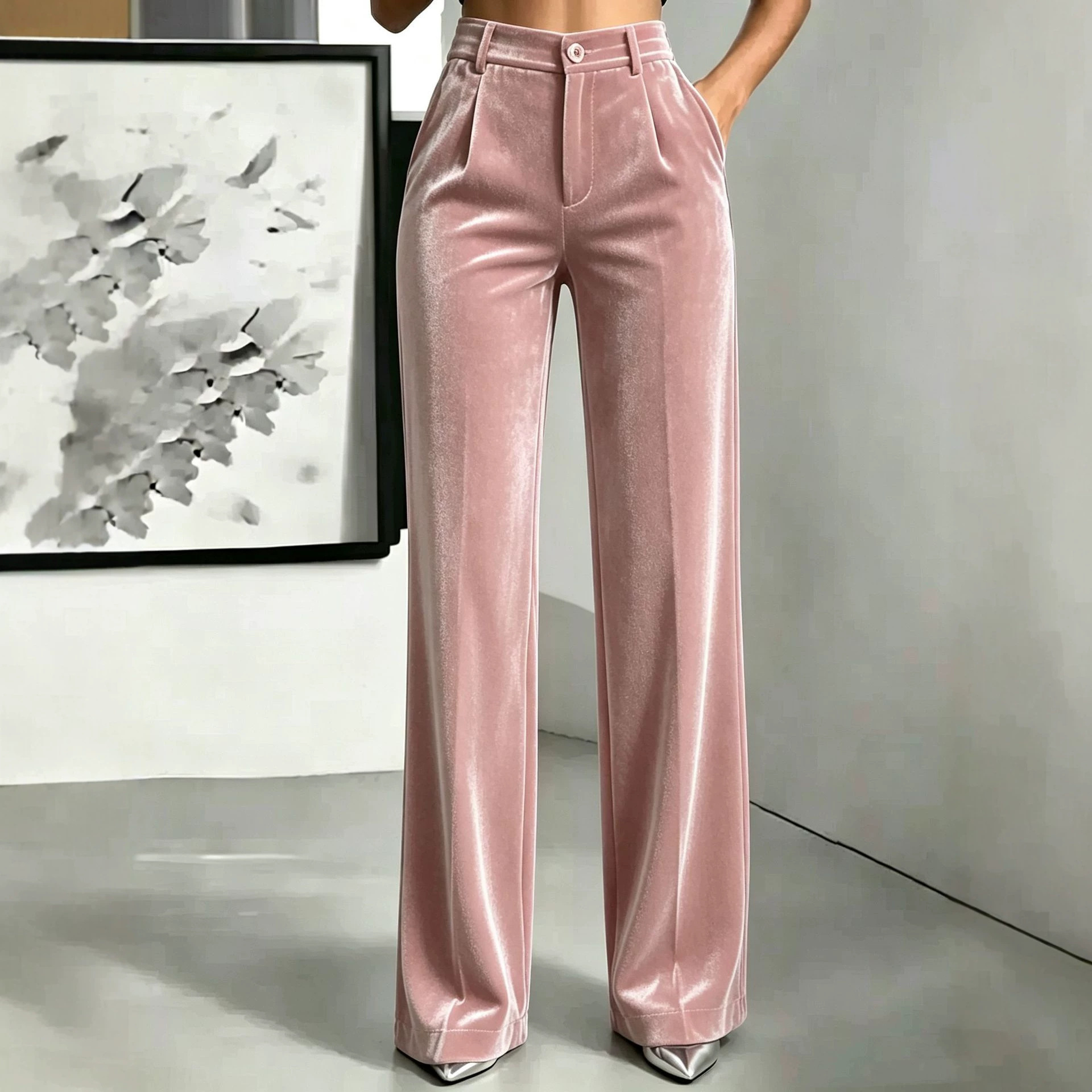 Cross-border 2026 hot-selling solid color autumn and winter velvet new slim-fit European and American independent station women's long suit pants