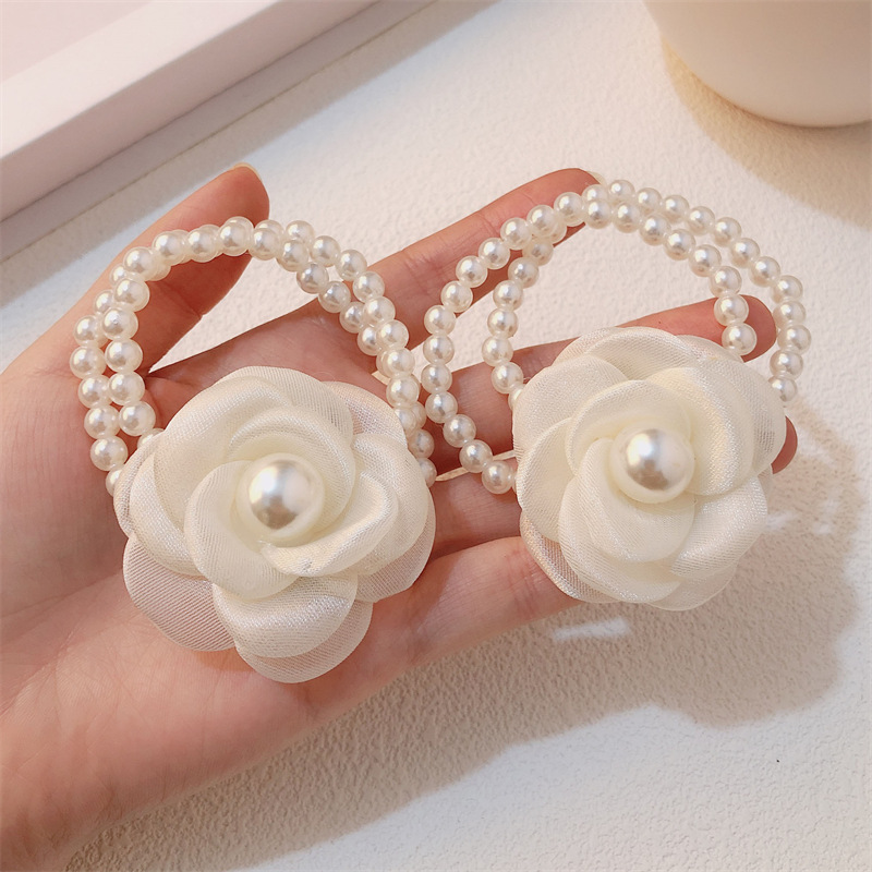 Coletero para Cabello y Pulsera de Camelia de Perlas Alta Elasticidad