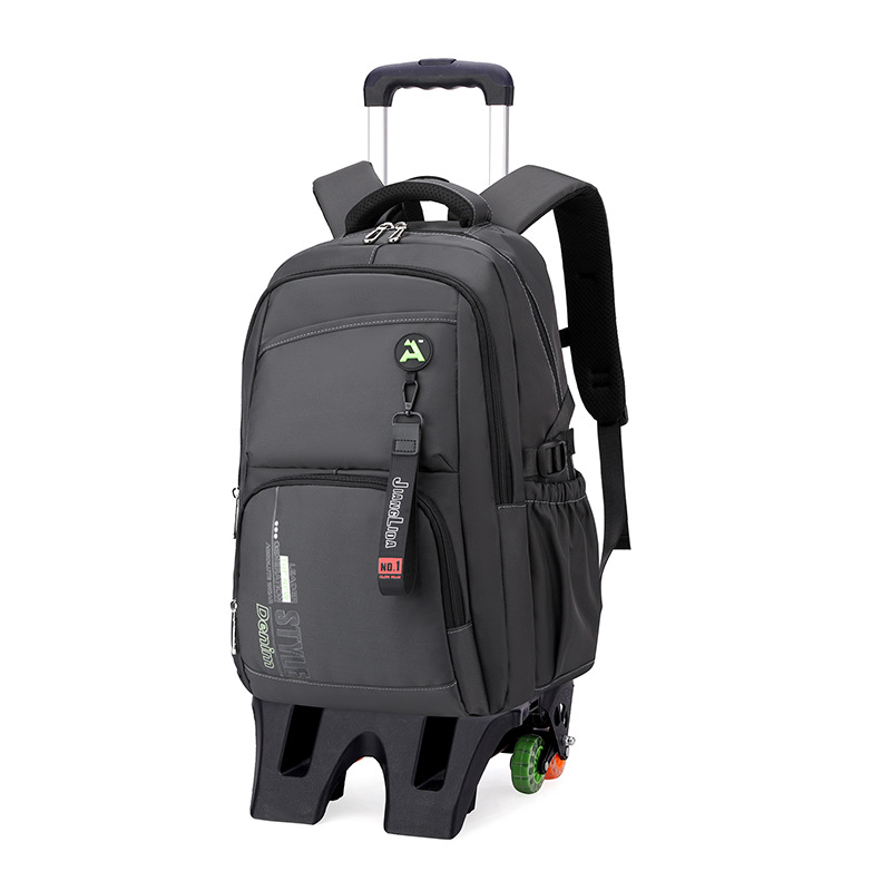 Escuela de escuela primaria transfronteriza de pescado natural, mochila escolar con barra de ruedas para niños y niñas, mochila desmontable con reducción de carga de gran capacidad de color sólido