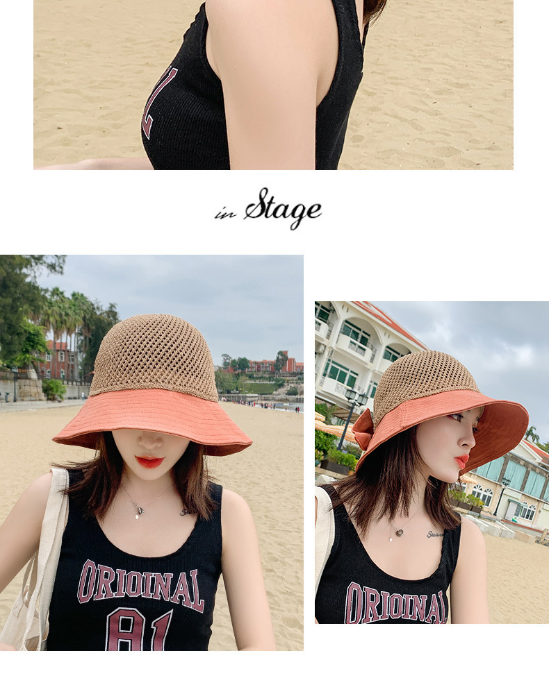 Women's Sweet Pastoral Color Block Bowknot Wide Eaves Bucket Hat display picture 8