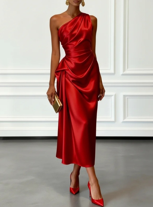 2026 European And American Cross-border Foreign Trade New High-end Satin Pleated Waist-cinching Sleeveless Evening Dress_ecoleips.com