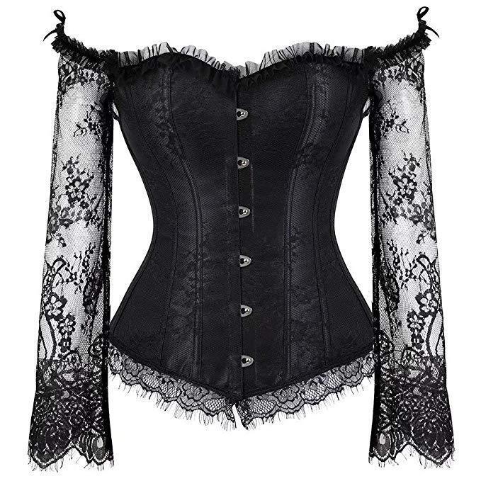 Palace-Style Lace Long-Sleeve Corset Shapewear, Body-Shaping Lingerie, Off-The-Shoulder Stage Performance Outfit Palace-Style Lace Long-Sleeve Corset Shapewear, Body-Shaping Lingerie, Off-The-Shoulder Stage Performance Outfit