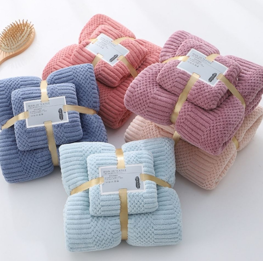 Juego de toallas de felpa de coral y toallas de baño en stock de fábrica, diseño auspicioso, absorbente, no suelta pelo, caja de regalo, superventas transfronterizo image 3
