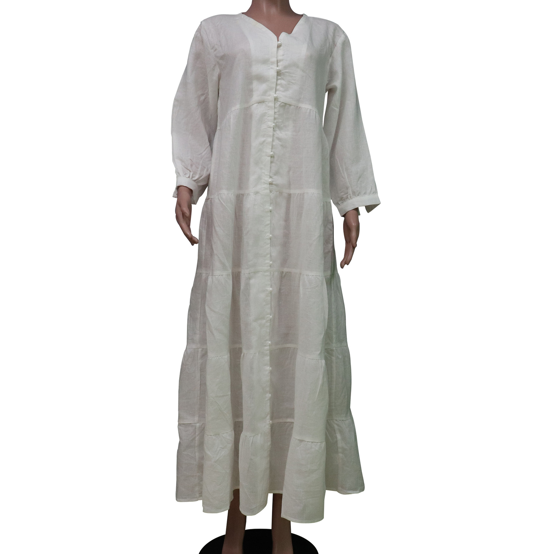 Böhmisches V-ausschnitt Langarm Kleid Aus Baumwolle Und Leinen_voghion.com